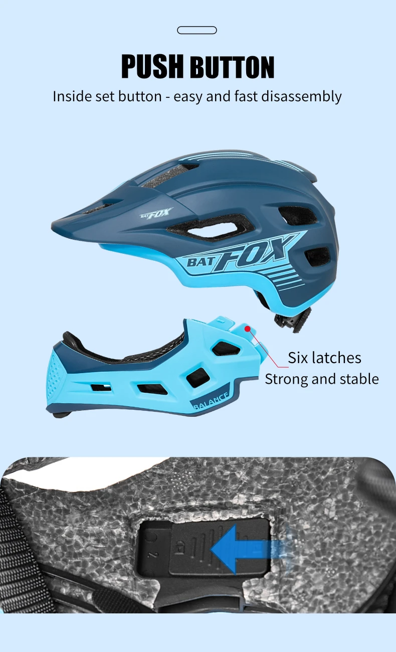 BATFOX Children Full Face Bike Helmet Removable Chin Balance Bike Skateboard Roller Skating Safety Cap Kids Bicycle Cycling Gear