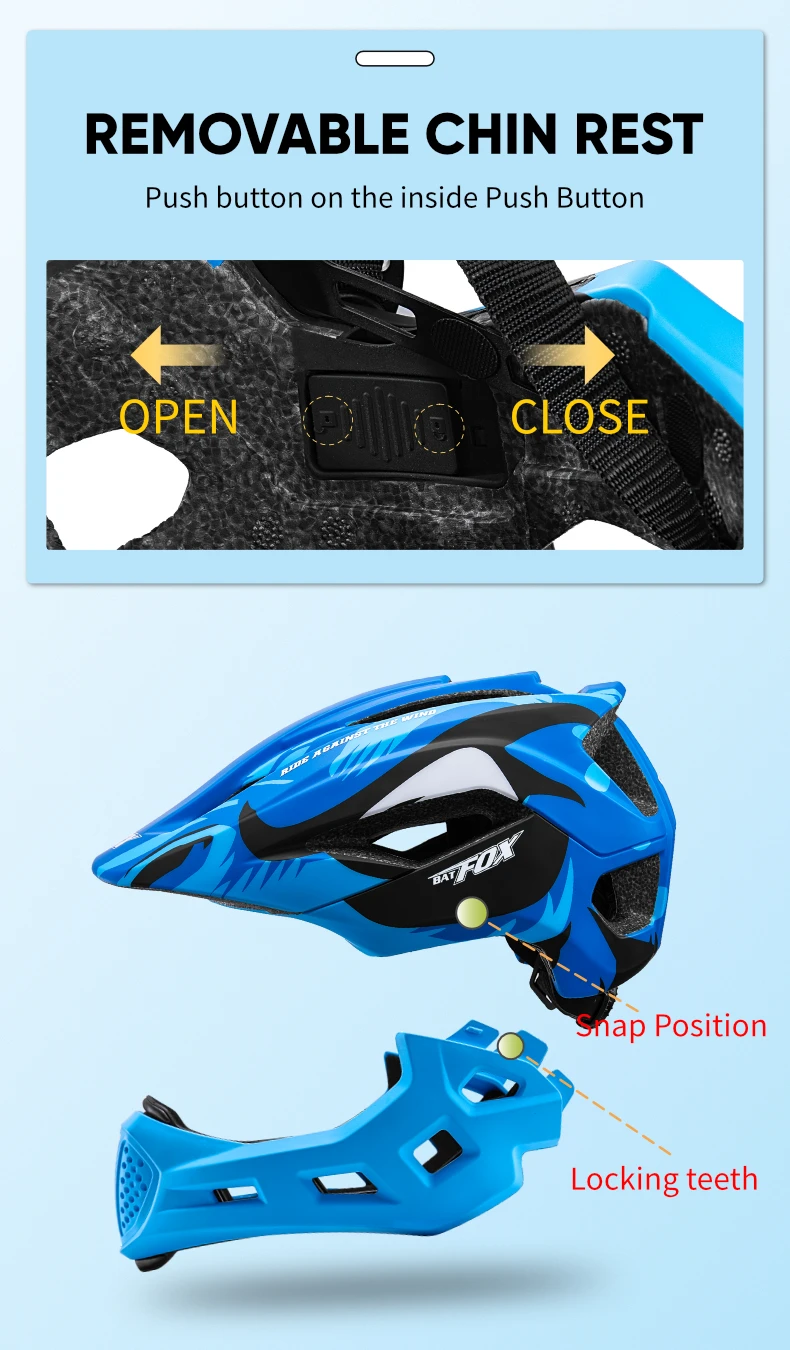 BATFOX Children Full Face Bike Helmet Removable Chin Balance Bike Skateboard Roller Skating Safety Cap Kids Bicycle Cycling Gear