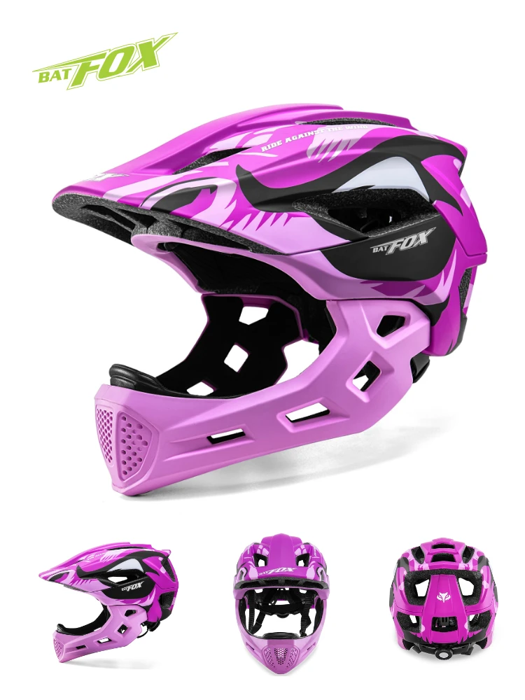BATFOX Children Full Face Bike Helmet Removable Chin Balance Bike Skateboard Roller Skating Safety Cap Kids Bicycle Cycling Gear