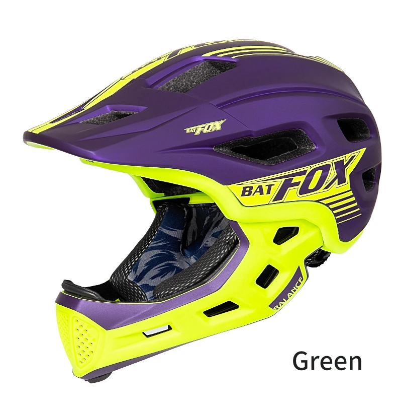 BATFOX Children Full Face Bike Helmet Removable Chin Balance Bike Skateboard Roller Skating Safety Cap Kids Bicycle Cycling Gear