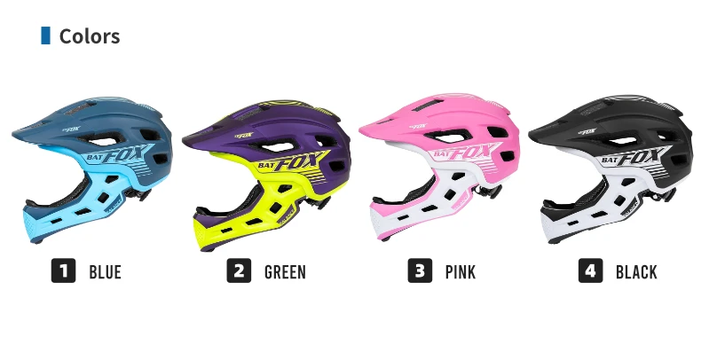 BATFOX Children Full Face Bike Helmet Removable Chin Balance Bike Skateboard Roller Skating Safety Cap Kids Bicycle Cycling Gear