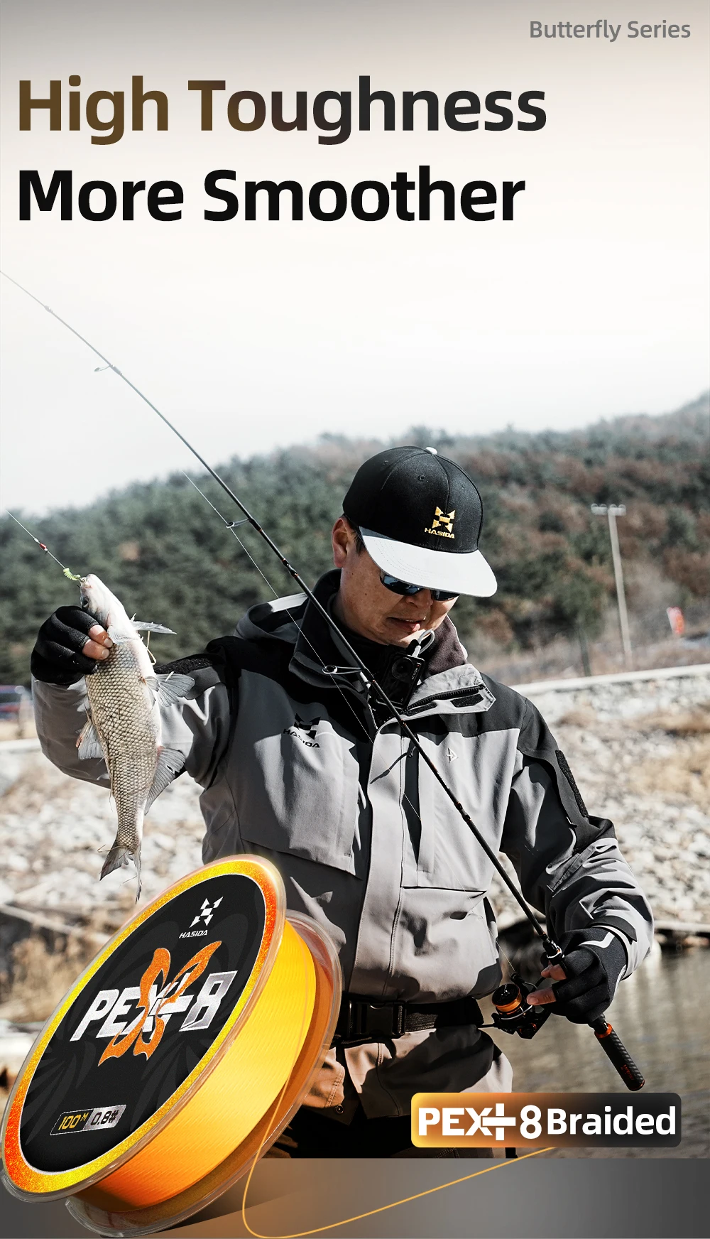 HASIDA Butterfly 100m 8 Strand Braided Fishing Line PE X8 Smooth Soft 0.6-5.0# Anti UV Multifilament Fishing Line