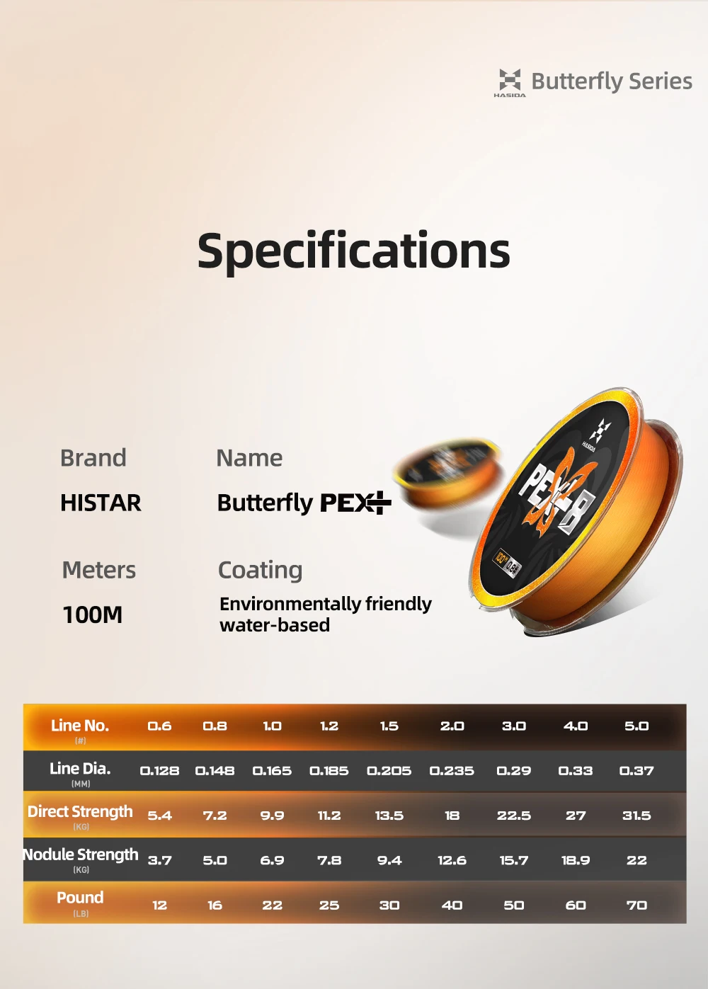 HASIDA Butterfly 100m 8 Strand Braided Fishing Line PE X8 Smooth Soft 0.6-5.0# Anti UV Multifilament Fishing Line