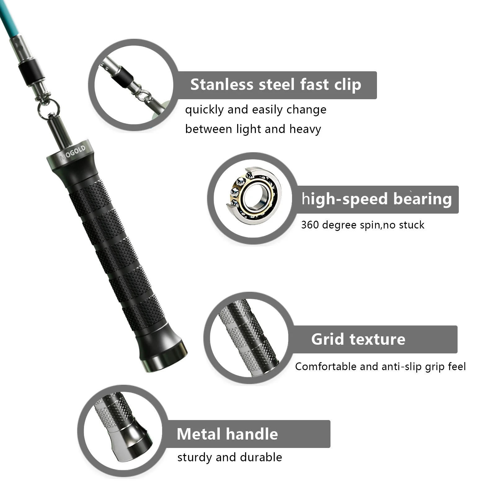 MOGOLD Training Jump Rope: Quick-Change Cord, Anti-Slip Mesh Grip, Durable Metal Handle – Built for Sustained Training