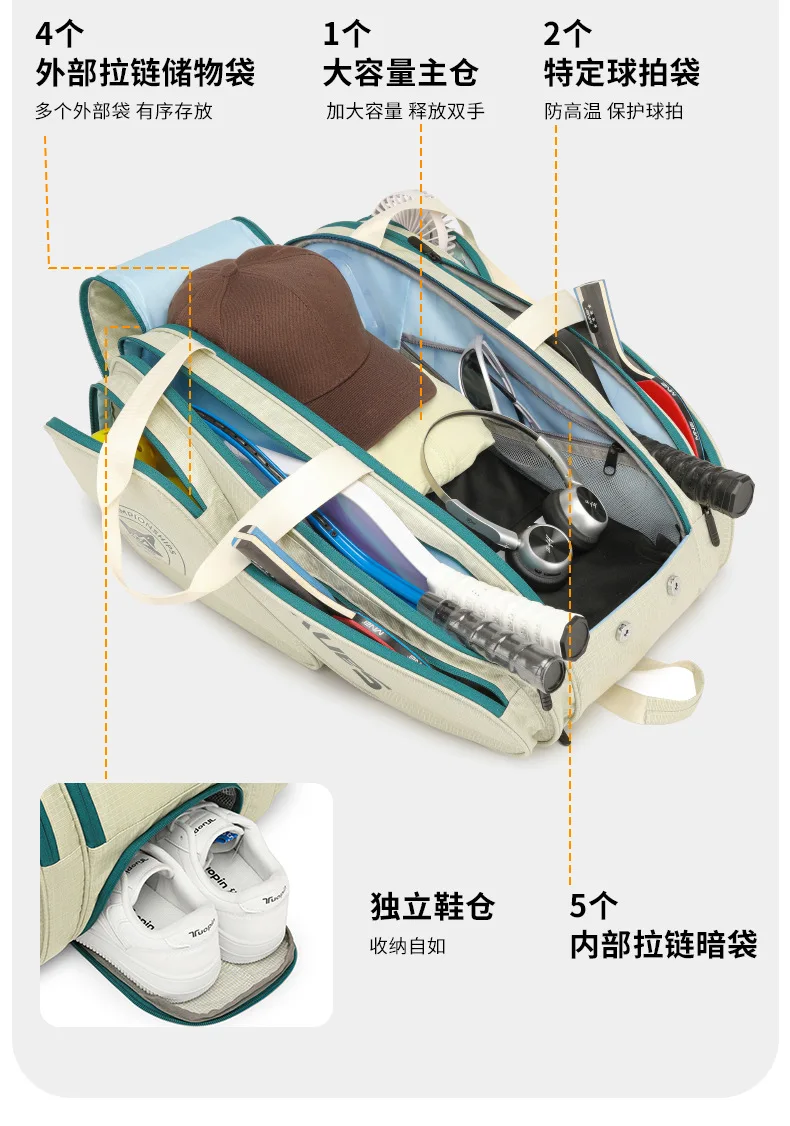 2026 SANXDI Pickleball Backpack Unisex Versitle Tennis Racquet Bag Large Capacity Shoes Compartment Pickleball Racket Travel Bag