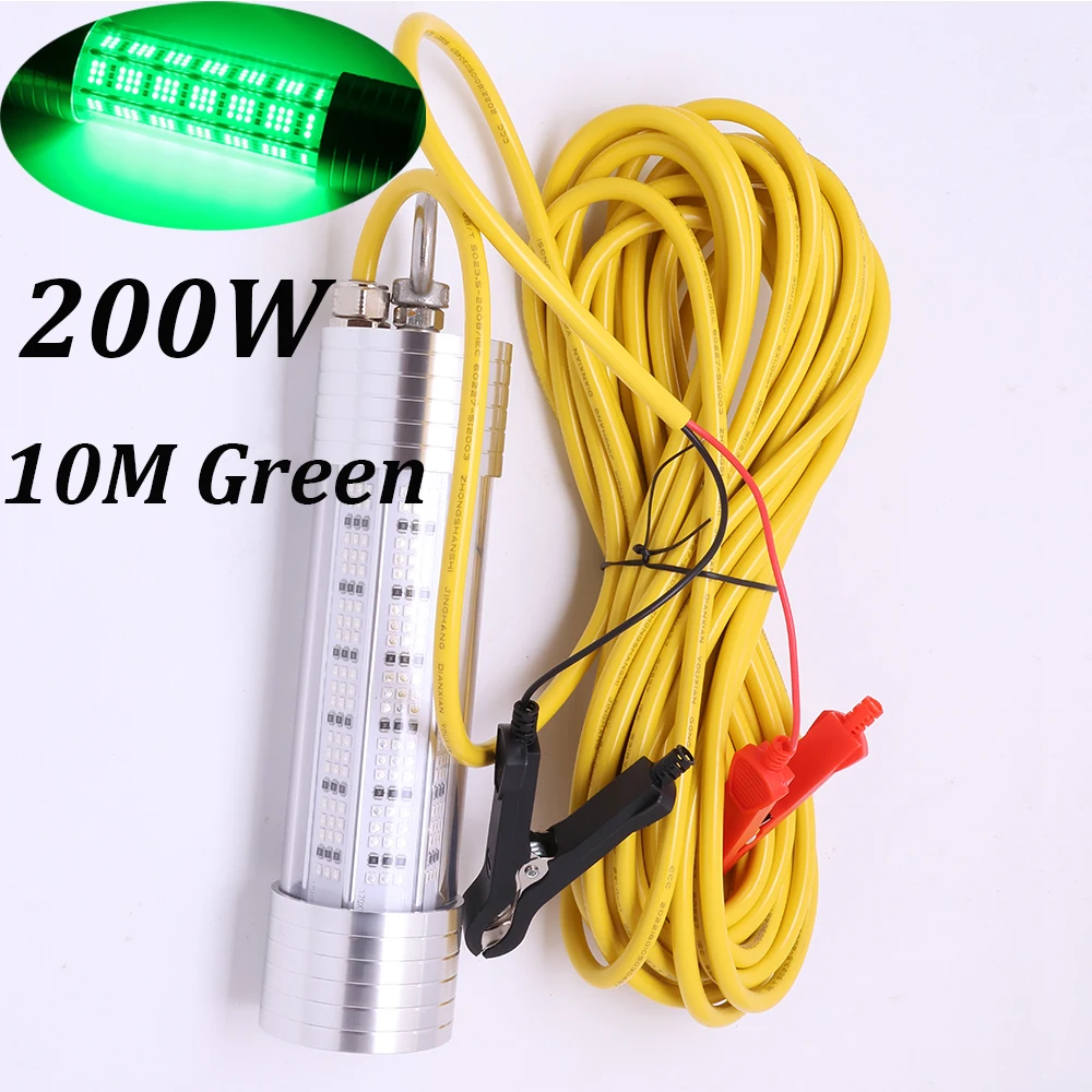 12V 200W Green White Night Specific Fishing equipment, High-Power Underwater Waterproof Night Fishing Light, Bait Submersible