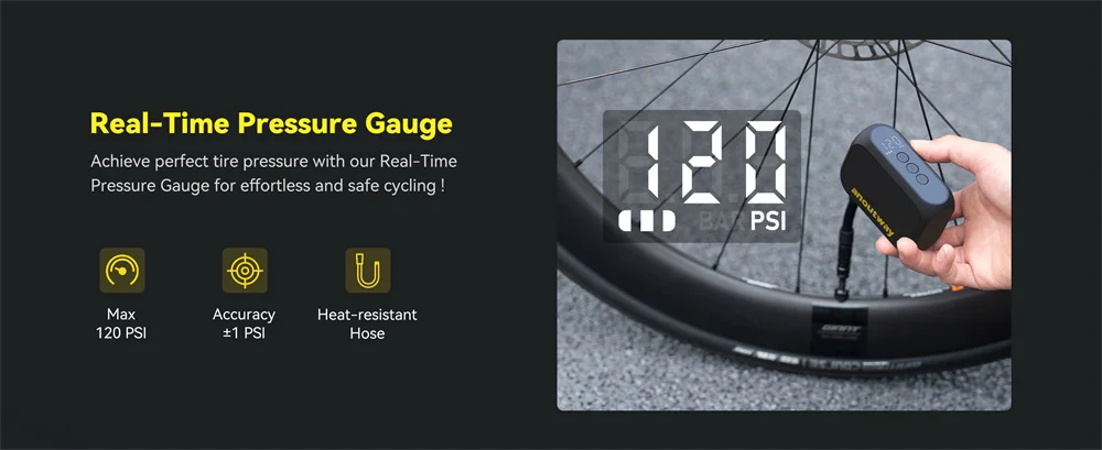 Anoutway Bicycle Pump Bike Tire Inflator Electric Mini Portable Digital Display Battery 120PSI Pressure Guage Air Compressor