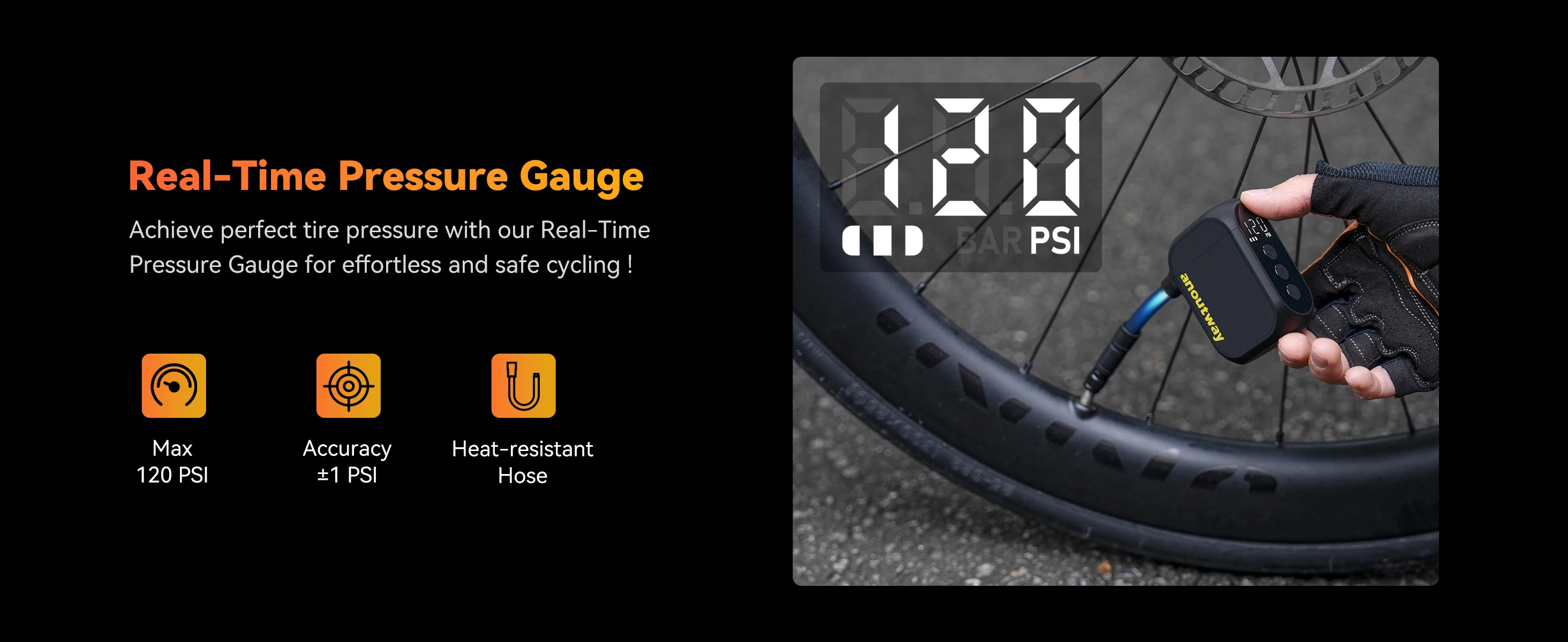 Anoutway Bicycle Pump Bike Tire Inflator Electric Mini Portable Digital Display Battery 120PSI Pressure Guage Air Compressor