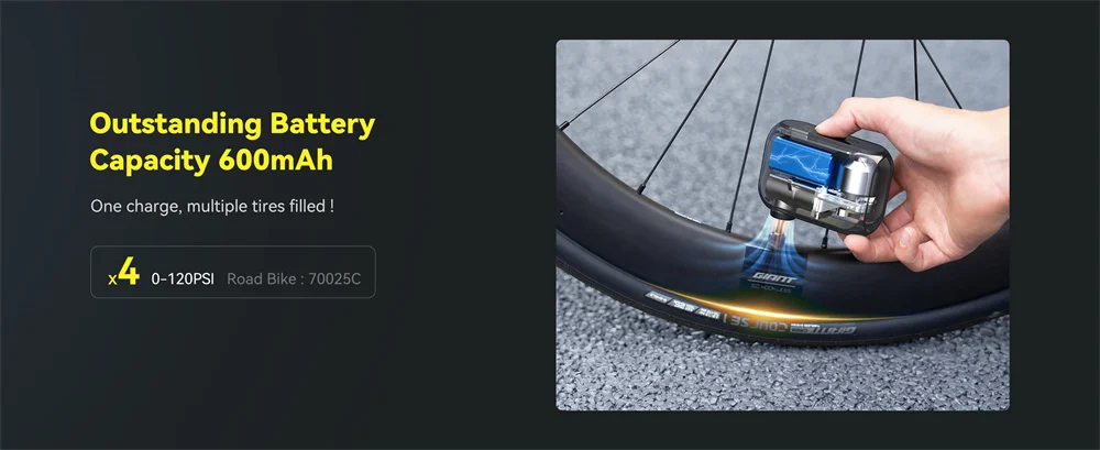 Anoutway Bicycle Pump Bike Tire Inflator Electric Mini Portable Digital Display Battery 120PSI Pressure Guage Air Compressor