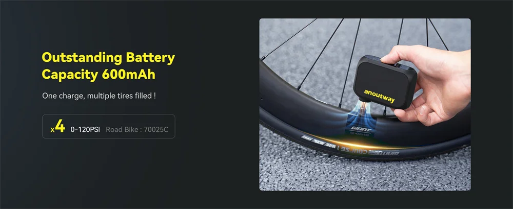 Anoutway Bicycle Pump Bike Tire Inflator Electric Mini Portable Digital Display Battery 120PSI Pressure Guage Air Compressor