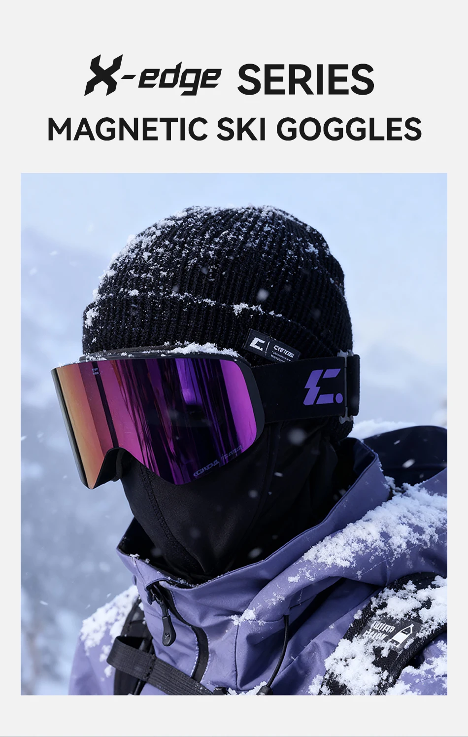 COPOZZ X-edge Series Men Women Double Layers Anti-Fog Ski Goggles Snowmobile Eyewear Snow Snowboard Glasses with Magnetic Lenses