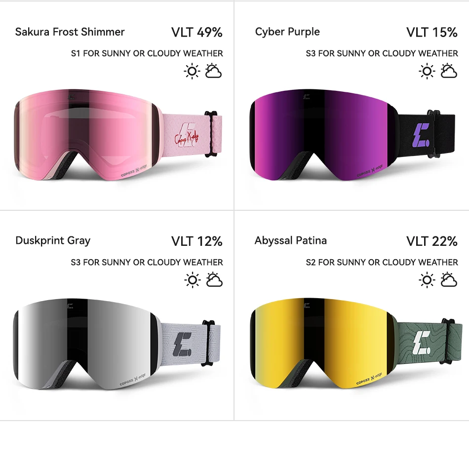 COPOZZ X-edge Series Men Women Double Layers Anti-Fog Ski Goggles Snowmobile Eyewear Snow Snowboard Glasses with Magnetic Lenses