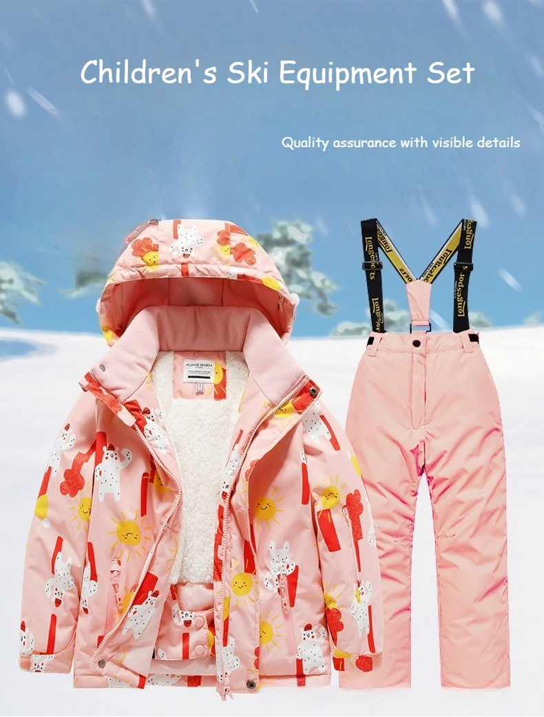 2026 New Children's Ski Suit Boys Girls Thickened Waterproof Warm Middle Older Kid's Baby Ski Clothes Full Set of Equipment