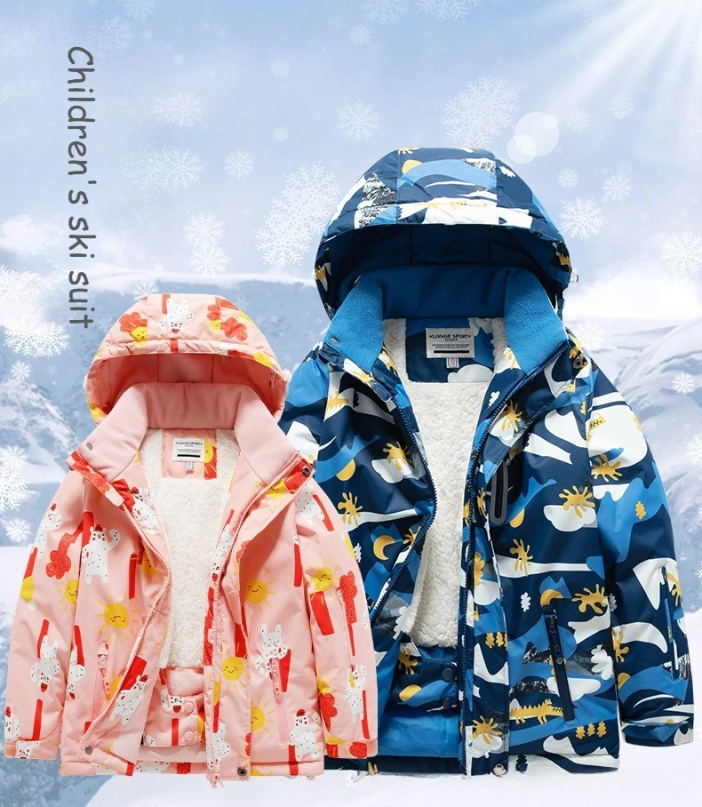 2026 New Children's Ski Suit Boys Girls Thickened Waterproof Warm Middle Older Kid's Baby Ski Clothes Full Set of Equipment