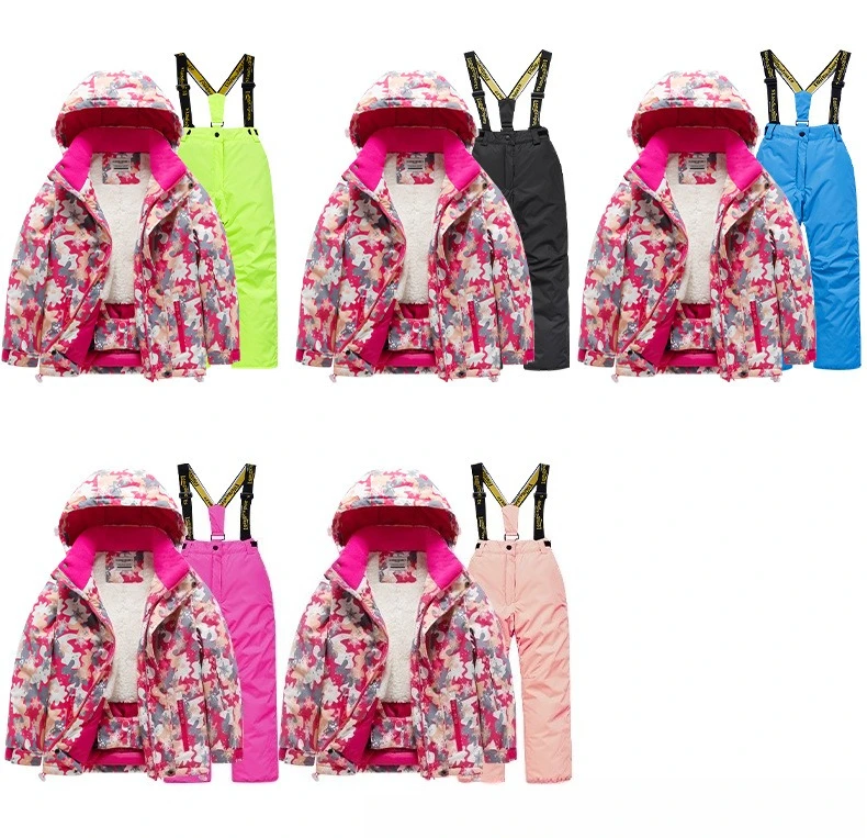 2026 New Children's Ski Suit Boys Girls Thickened Waterproof Warm Middle Older Kid's Baby Ski Clothes Full Set of Equipment