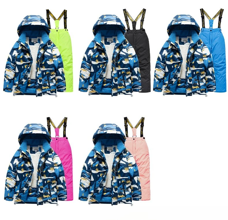 2026 New Children's Ski Suit Boys Girls Thickened Waterproof Warm Middle Older Kid's Baby Ski Clothes Full Set of Equipment