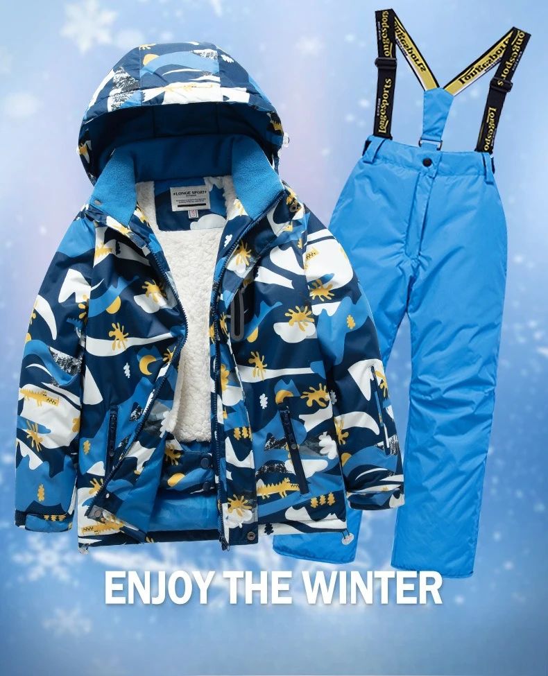 2026 New Children's Ski Suit Boys Girls Thickened Waterproof Warm Middle Older Kid's Baby Ski Clothes Full Set of Equipment