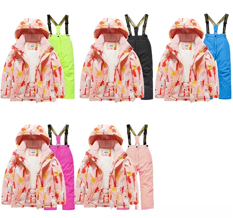 2026 New Children's Ski Suit Boys Girls Thickened Waterproof Warm Middle Older Kid's Baby Ski Clothes Full Set of Equipment