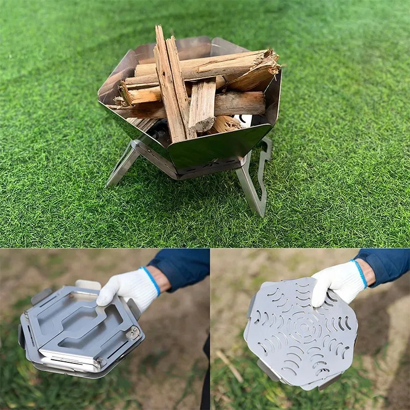 Camping Brazier Folding Bonfire Stove Portable Firewood Burner Campfire Furnace Outdoor Fire Wood Stove Winter Heater Equipment