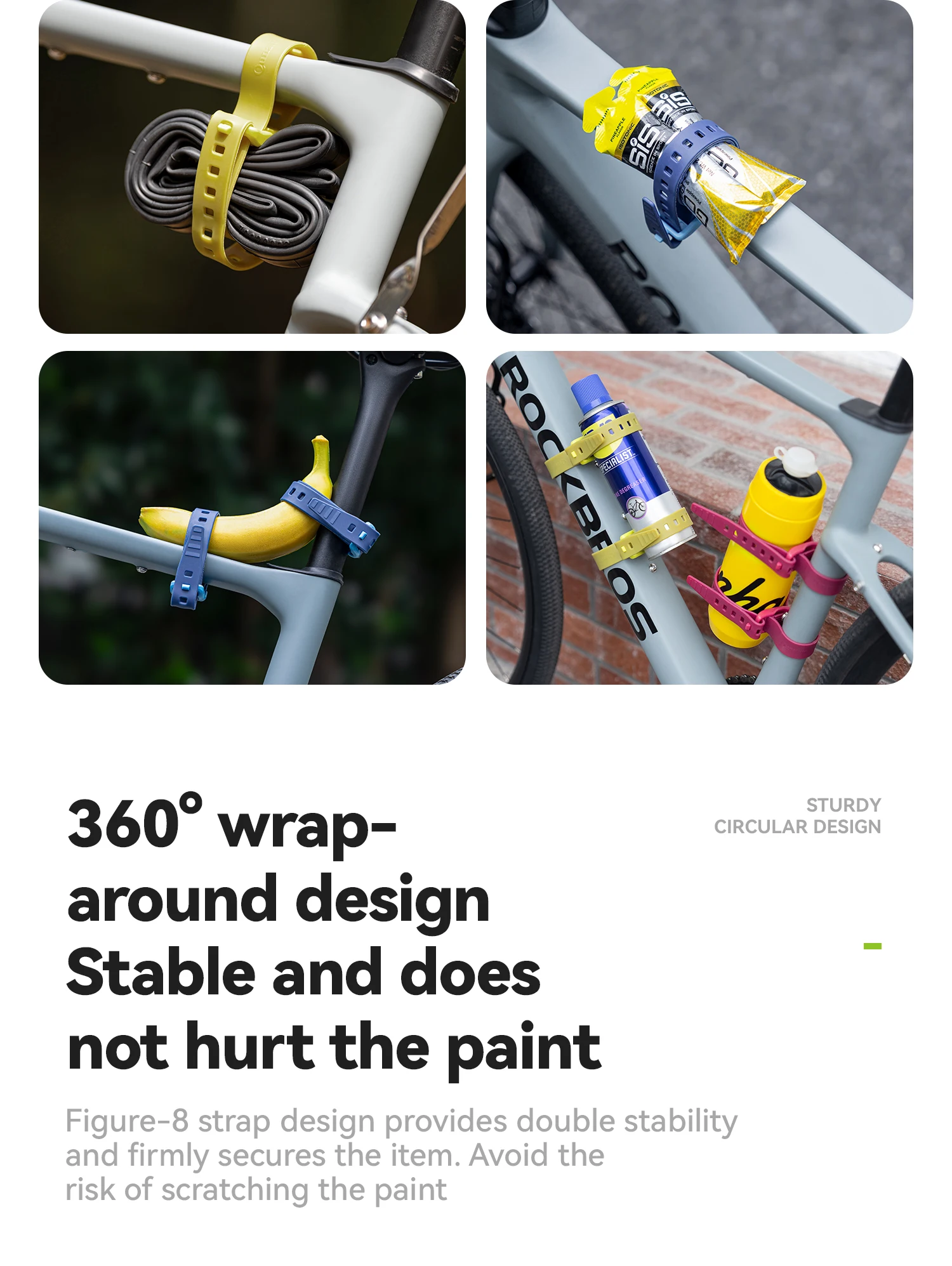 Qunature 4Pcs/set TPU Cable Tie Multifunctional Outdoor Cycling Tie-down Strap Wrap-around Design Resistant High Strength Strap