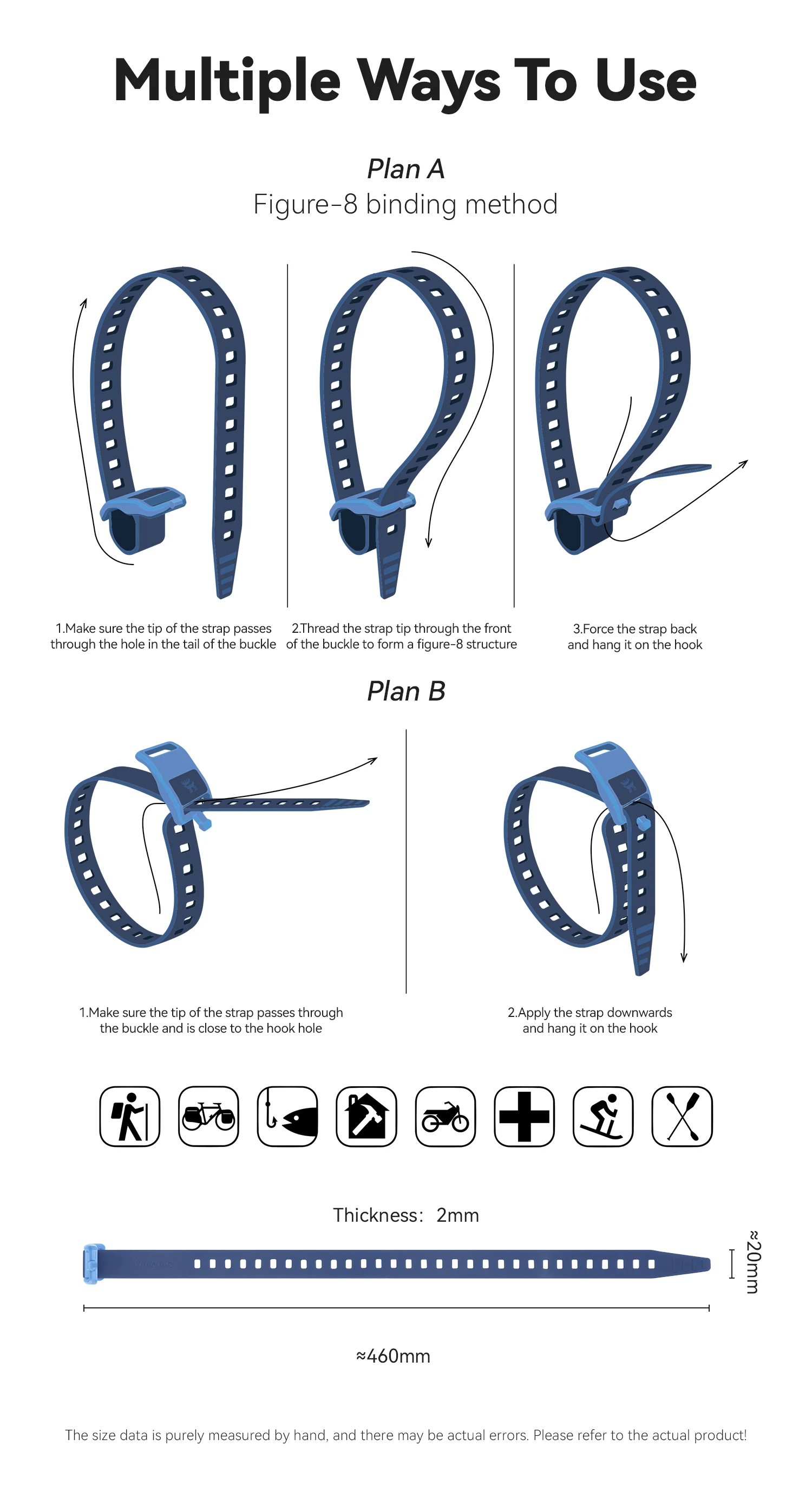 Qunature 4Pcs/set TPU Cable Tie Multifunctional Outdoor Cycling Tie-down Strap Wrap-around Design Resistant High Strength Strap