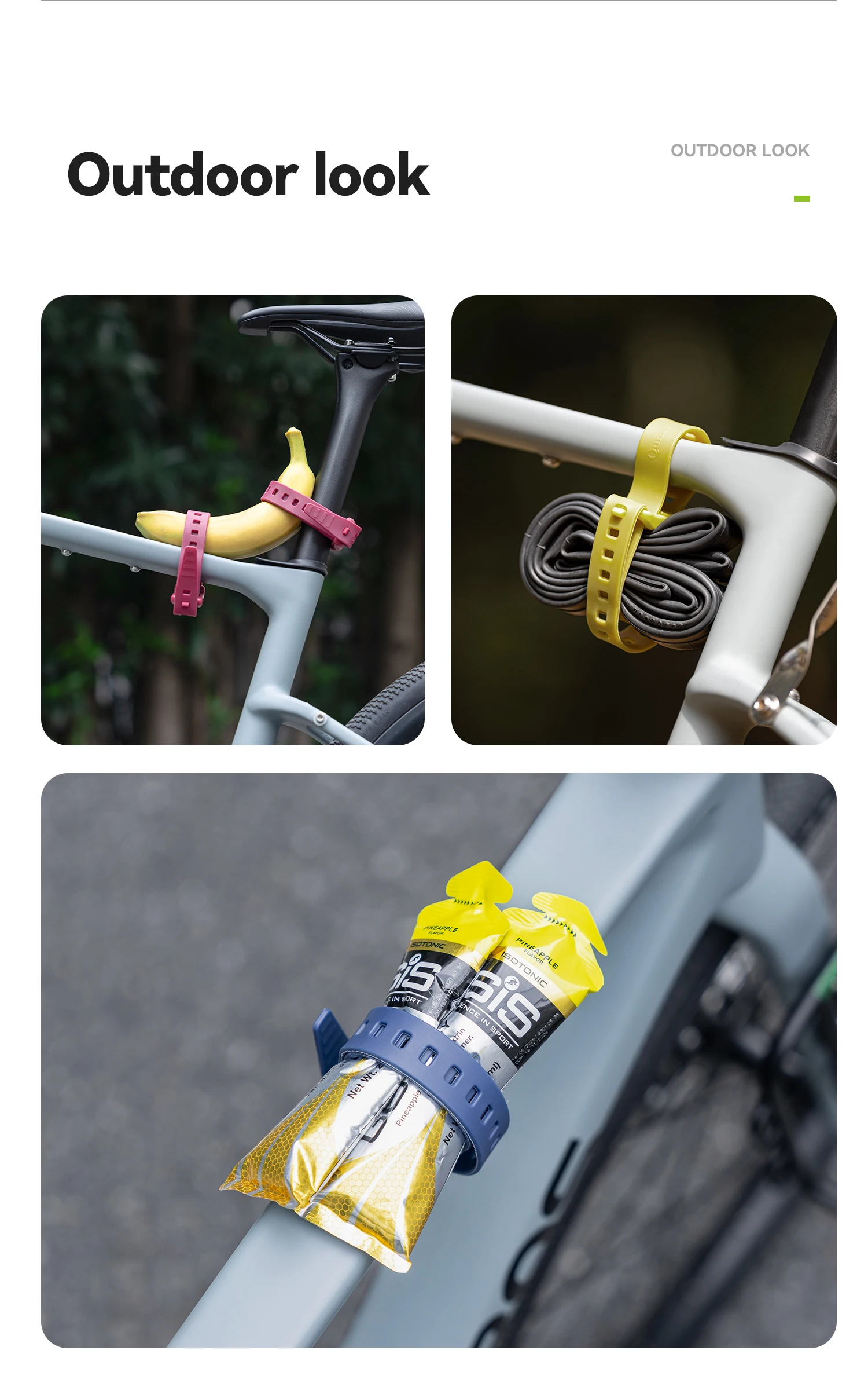 Qunature 4Pcs/set TPU Cable Tie Multifunctional Outdoor Cycling Tie-down Strap Wrap-around Design Resistant High Strength Strap