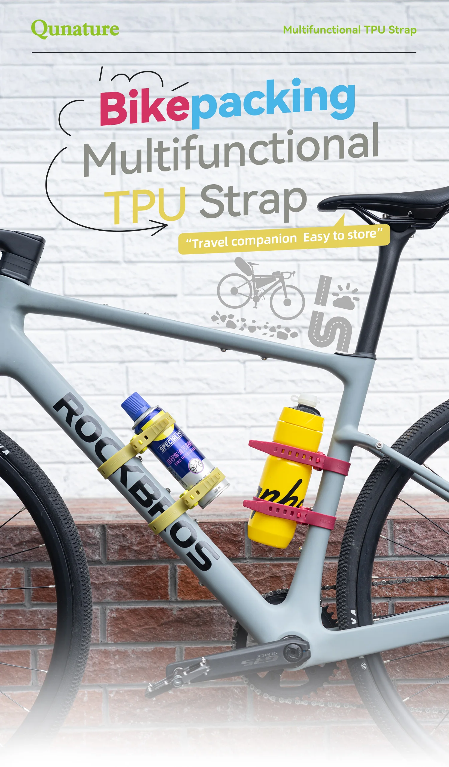 Qunature 4Pcs/set TPU Cable Tie Multifunctional Outdoor Cycling Tie-down Strap Wrap-around Design Resistant High Strength Strap