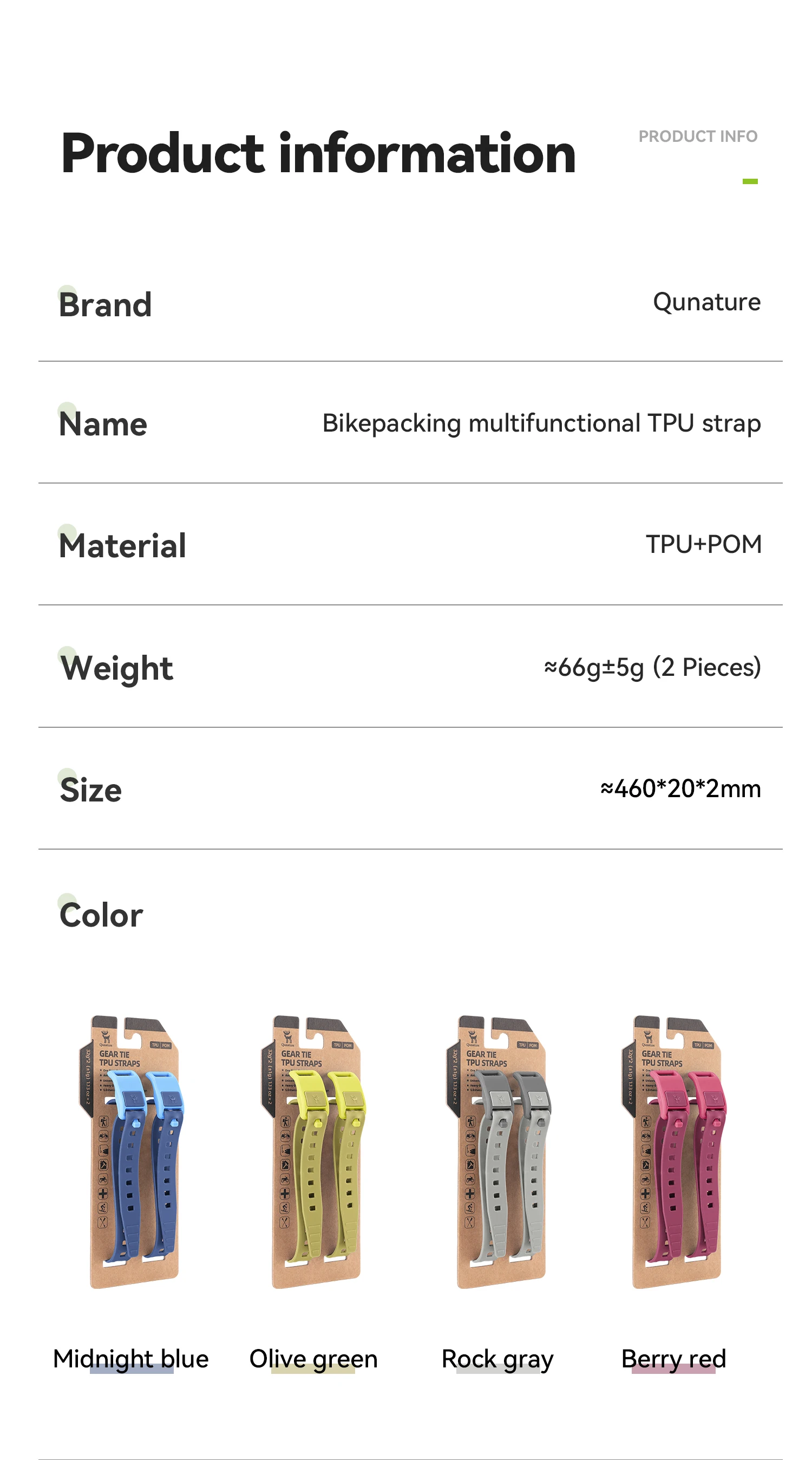 Qunature 4Pcs/set TPU Cable Tie Multifunctional Outdoor Cycling Tie-down Strap Wrap-around Design Resistant High Strength Strap