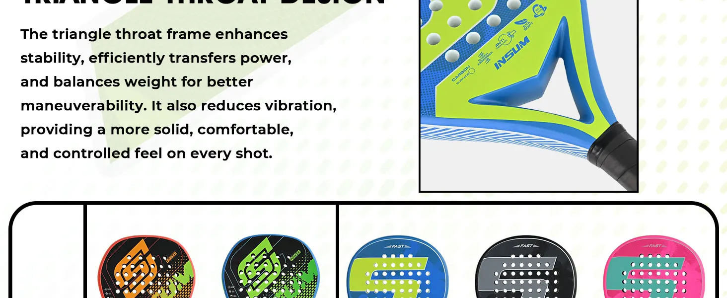 INSUM Fast Padel Racket Series 2026 Carbon Fiber Surface with EVA Memory Flex Foam Core Tennis Racket for Adults and Teenagers