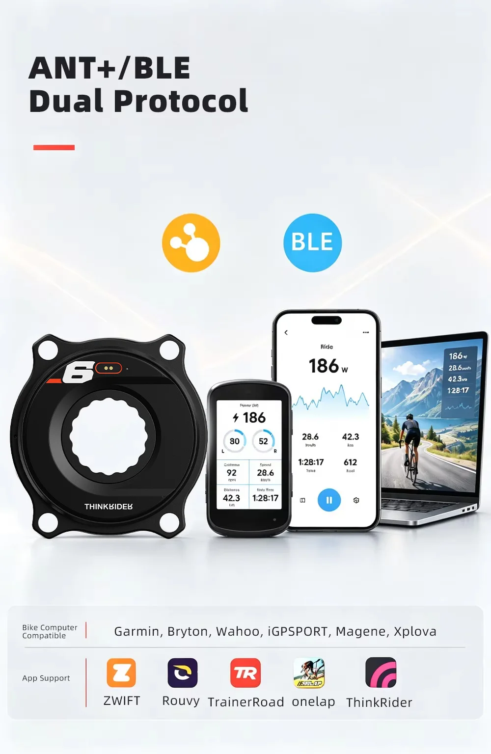 THINKRIDER PP6 Spider Power Meter 4 Bolt 110BCD 24mm Cadence Pedal Balance BLE ANT+ Crankset Chainring for Shimano