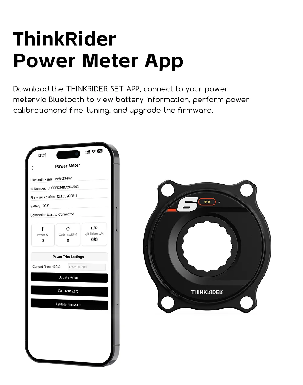 THINKRIDER PP6 Spider Power Meter 4 Bolt 110BCD 24mm Cadence Pedal Balance BLE ANT+ Crankset Chainring for Shimano