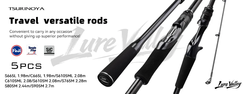 TSURINOYA Travel Fishing Rod LURE VALLEY 5 Section S905M S965MH 2.7m 2.9m FUJI SIC+A Guide Action RF Spinning Rod Seabass