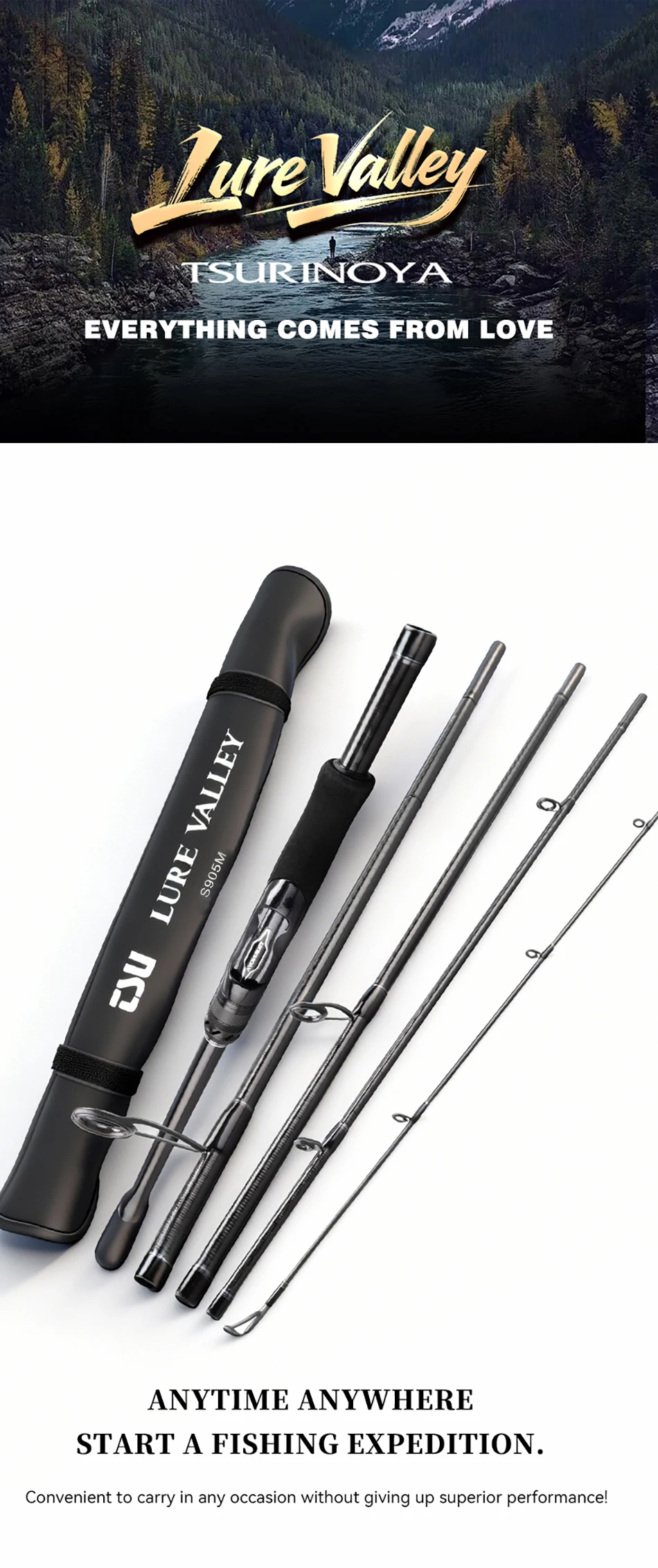 TSURINOYA Travel Fishing Rod LURE VALLEY 5 Section S905M S965MH 2.7m 2.9m FUJI SIC+A Guide Action RF Spinning Rod Seabass