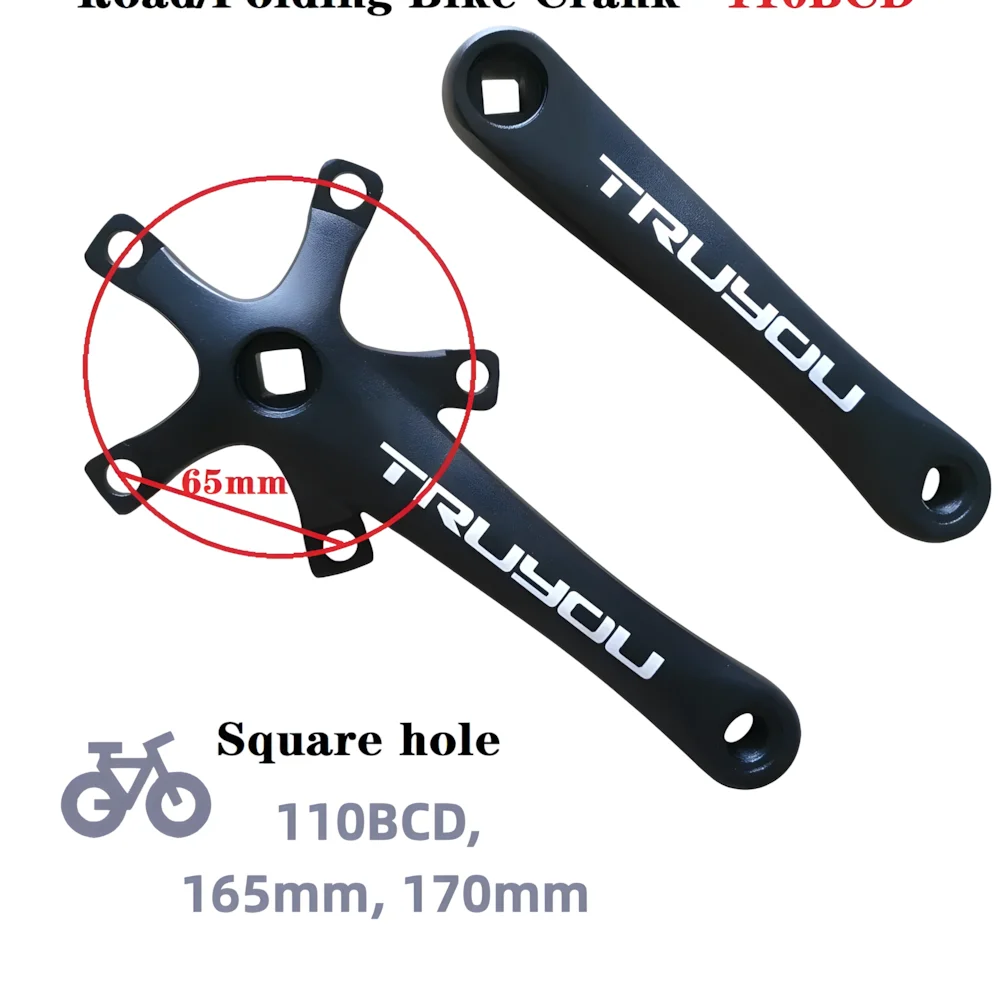 110BCD Aluminum Alloy Square Hole Bicycle Crank, Folding Bike Crankset, BMX Parts, Length 165mm, 170mm