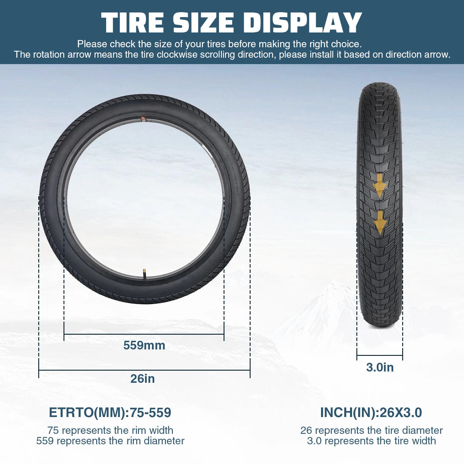 ZUKKA 26x3.0 (75-559) All-Terrain Tire: High-grip, Anti-slip, Wear-resistant. Fits Kids/Electric/Tricycles