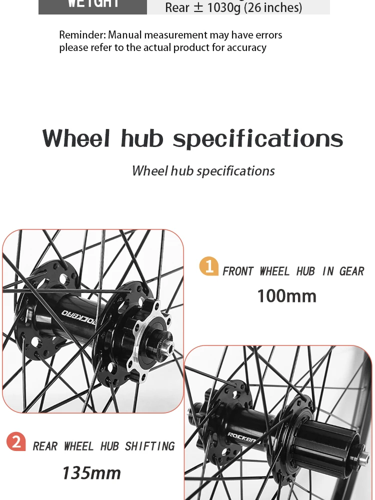 ROCKBAO Mountain Bike Wheelset 24/26/27.5/700C Disc Brake 4Bearings 7-11speed Quick Release 29er 120sounds MTB Bicycle Wheel