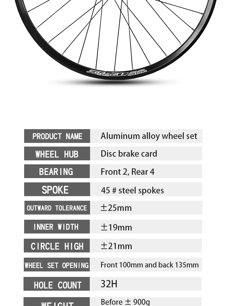 ROCKBAO Mountain Bike Wheelset 24/26/27.5/700C Disc Brake 4Bearings 7-11speed Quick Release 29er 120sounds MTB Bicycle Wheel