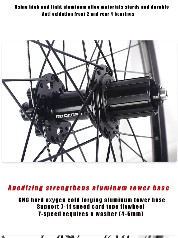 ROCKBAO Mountain Bike Wheelset 24/26/27.5/700C Disc Brake 4Bearings 7-11speed Quick Release 29er 120sounds MTB Bicycle Wheel