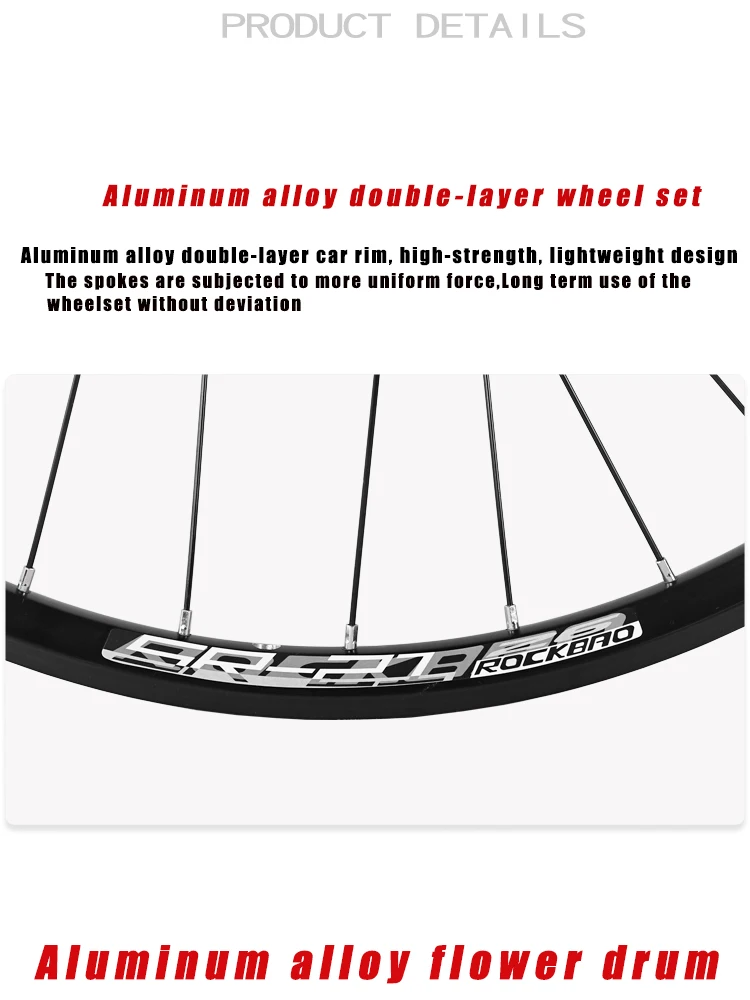 ROCKBAO Mountain Bike Wheelset 24/26/27.5/700C Disc Brake 4Bearings 7-11speed Quick Release 29er 120sounds MTB Bicycle Wheel