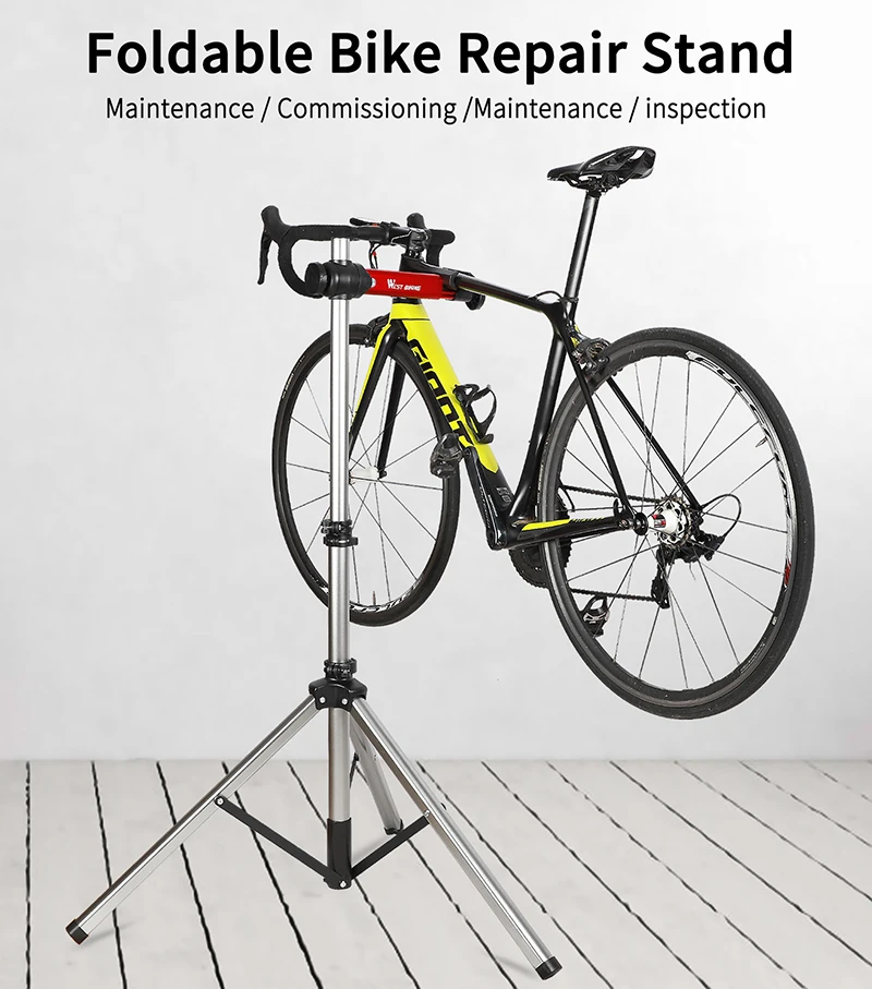 WEST BIKING Bike Repair Stand Adjustable Foldable Aluminum Alloy MTB Road Bicycle Maintenance Holder Stable Bike Rack With Tray