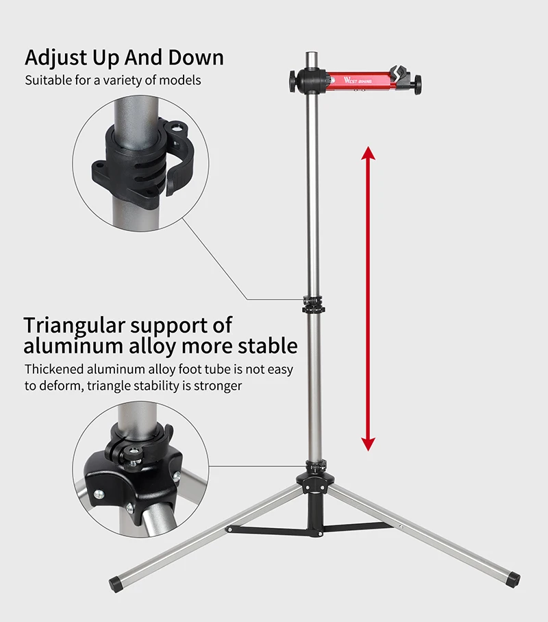 WEST BIKING Bike Repair Stand Adjustable Foldable Aluminum Alloy MTB Road Bicycle Maintenance Holder Stable Bike Rack With Tray