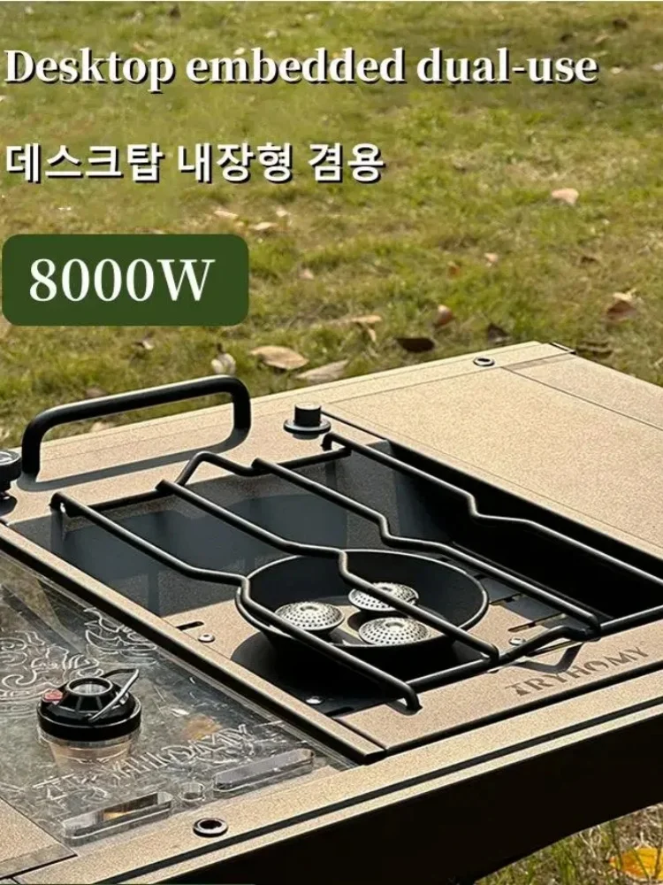 8000W IGT Gas Sinking Stove 3 Burner Stainless Steel Portable Camping Stove Desktop Brazier Grill Windproof Butane Propane