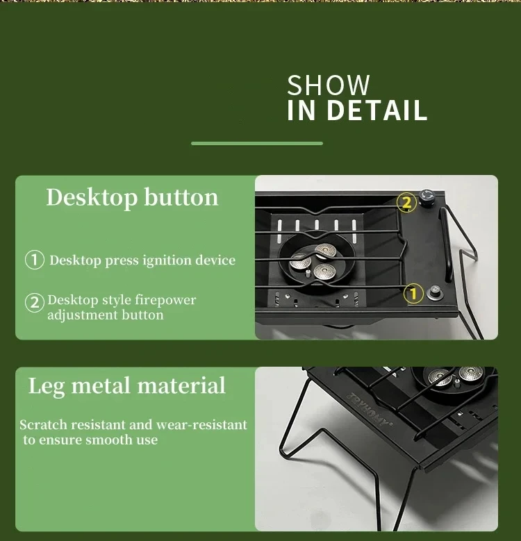 8000W IGT Gas Sinking Stove 3 Burner Stainless Steel Portable Camping Stove Desktop Brazier Grill Windproof Butane Propane