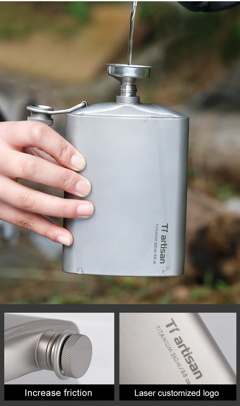 Tiartisan Titanium 260ml Alcohol Flask Outdoor Camping Ultralight Portable Whiskey Wine Bottle With Funnel