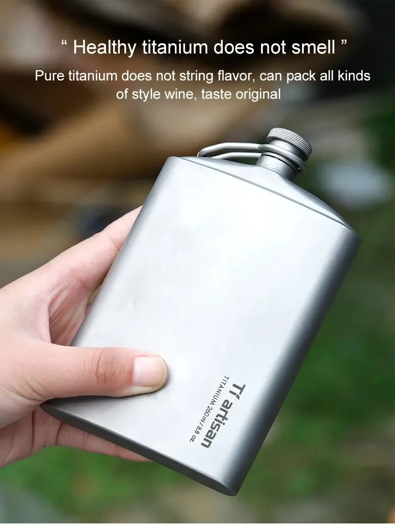Tiartisan Titanium 260ml Alcohol Flask Outdoor Camping Ultralight Portable Whiskey Wine Bottle With Funnel
