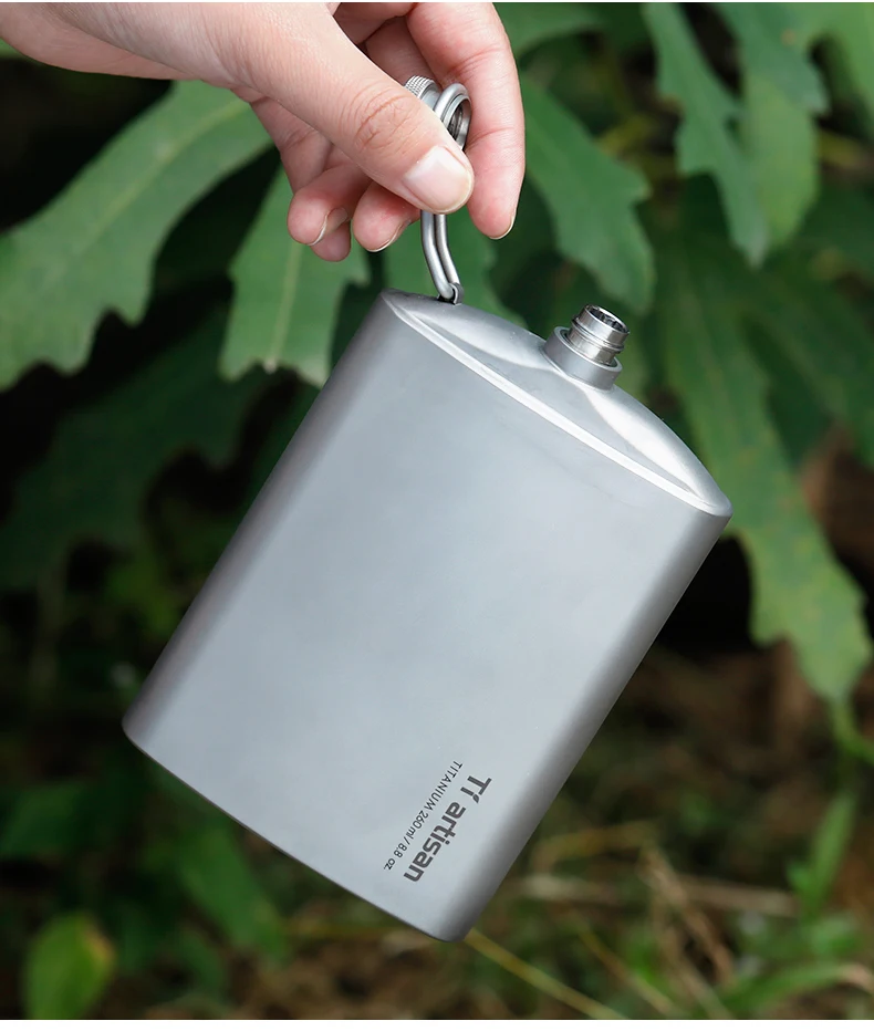 Tiartisan Titanium 260ml Alcohol Flask Outdoor Camping Ultralight Portable Whiskey Wine Bottle With Funnel