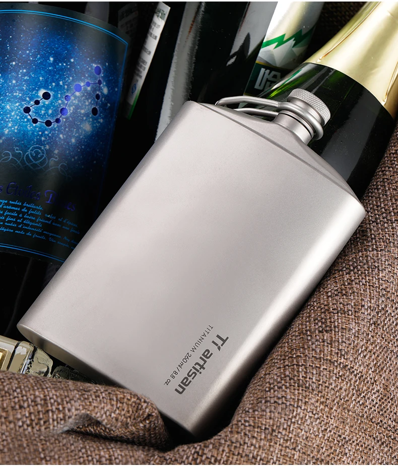 Tiartisan Titanium 260ml Alcohol Flask Outdoor Camping Ultralight Portable Whiskey Wine Bottle With Funnel