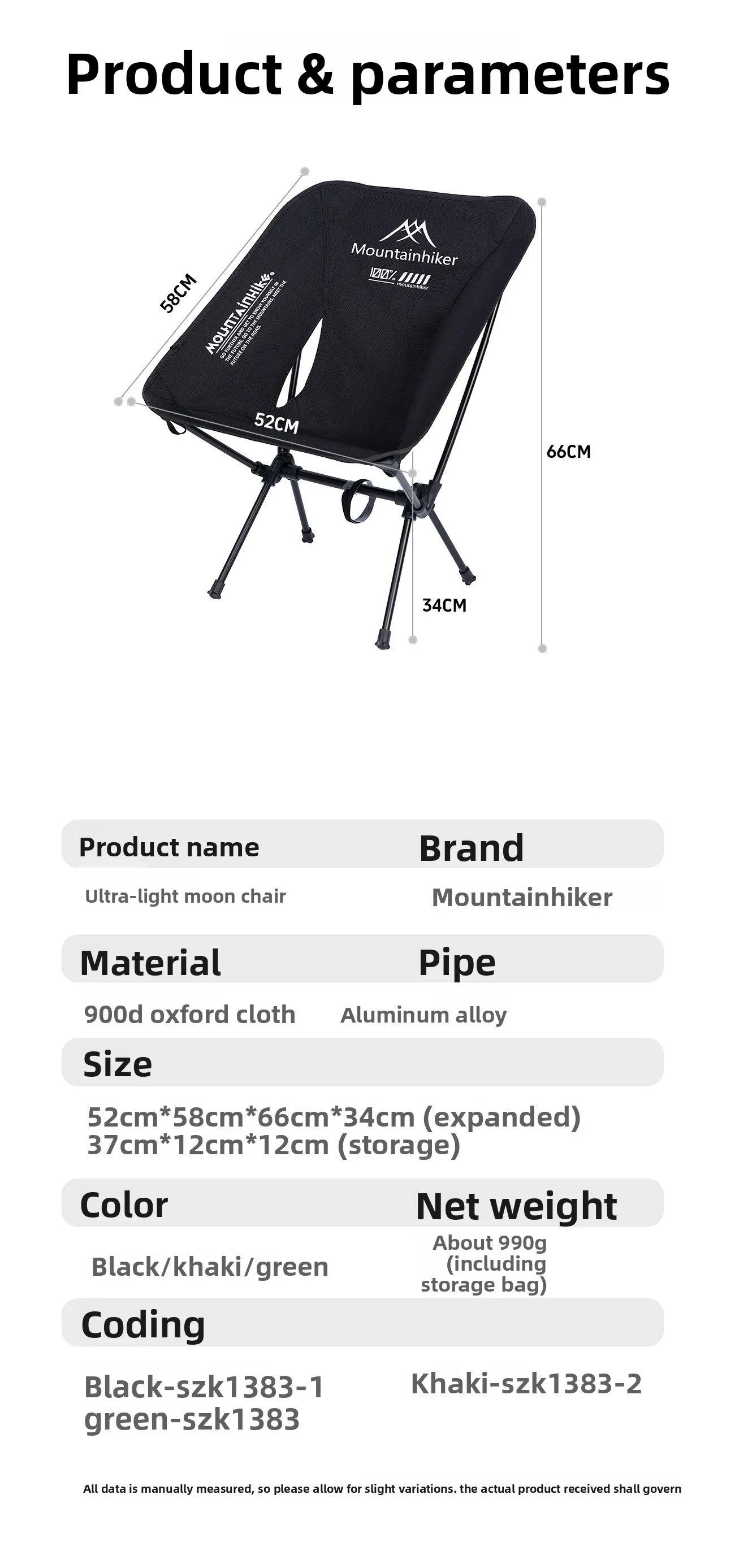 MOUNTAINHIKER Ultra Light Portable Folding Moon Chair Aluminum Alloy Outdoor Bench for Camping Hiking Fishing in Green Black Kha