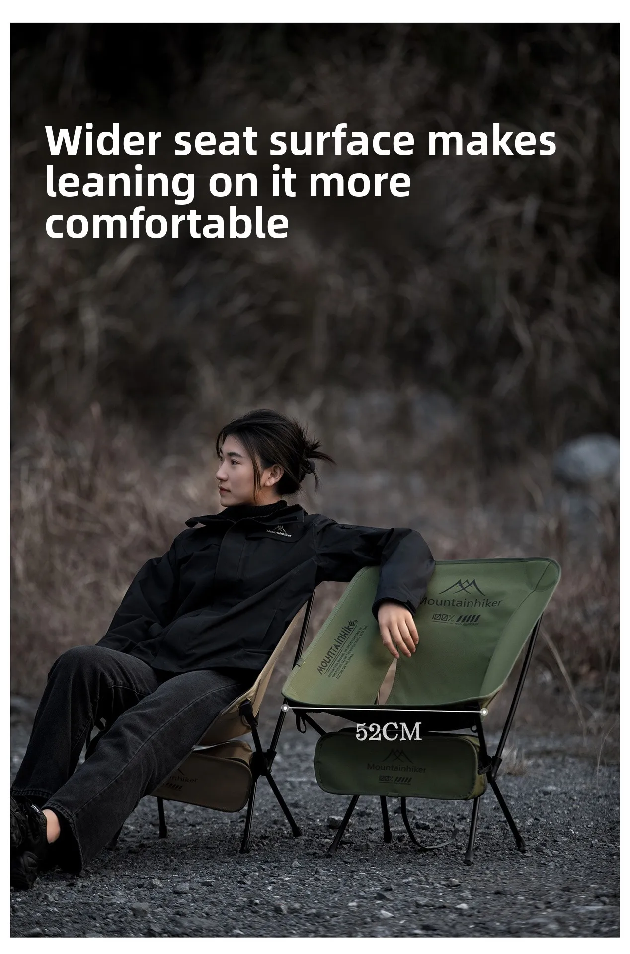 MOUNTAINHIKER Ultra Light Portable Folding Moon Chair Aluminum Alloy Outdoor Bench for Camping Hiking Fishing in Green Black Kha
