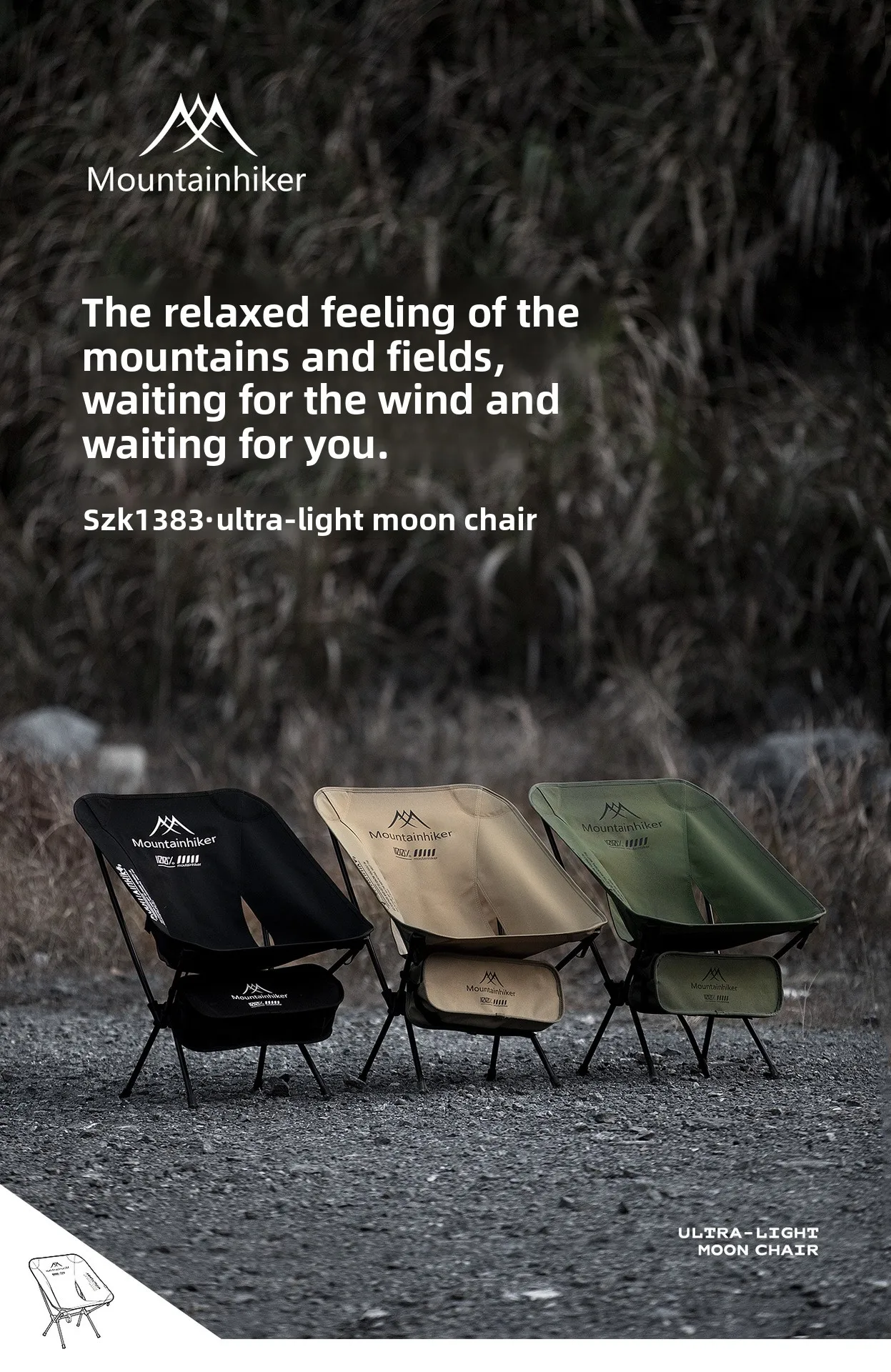 MOUNTAINHIKER Ultra Light Portable Folding Moon Chair Aluminum Alloy Outdoor Bench for Camping Hiking Fishing in Green Black Kha